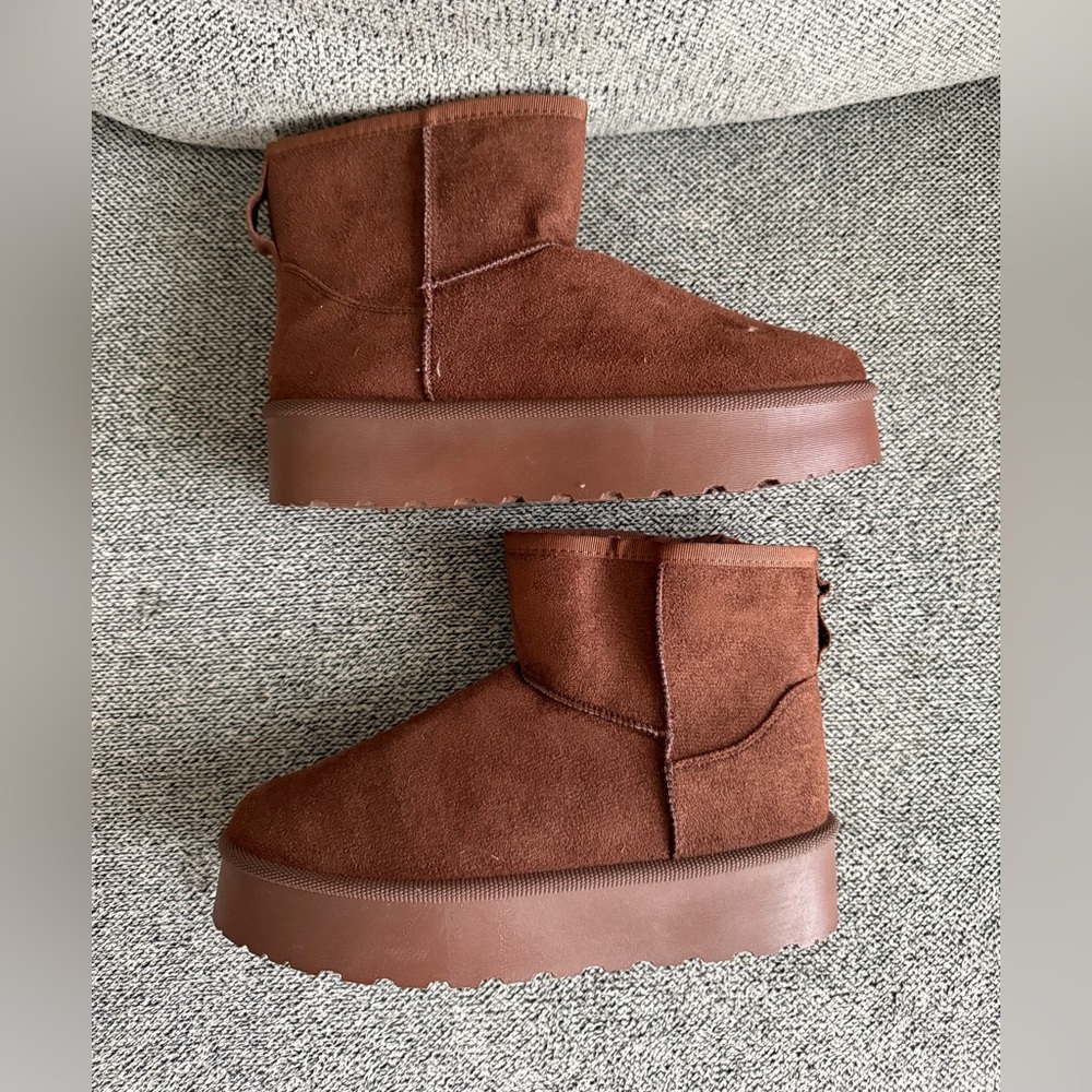 Brown Suede Platform Ankle Boots